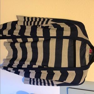 Gray and navy blue striped cardigan